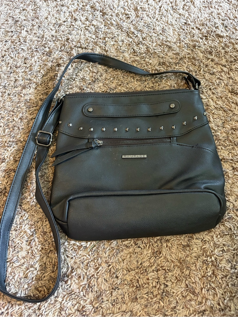 Rampage Black Faux-Leather Studded Crossbody Bag